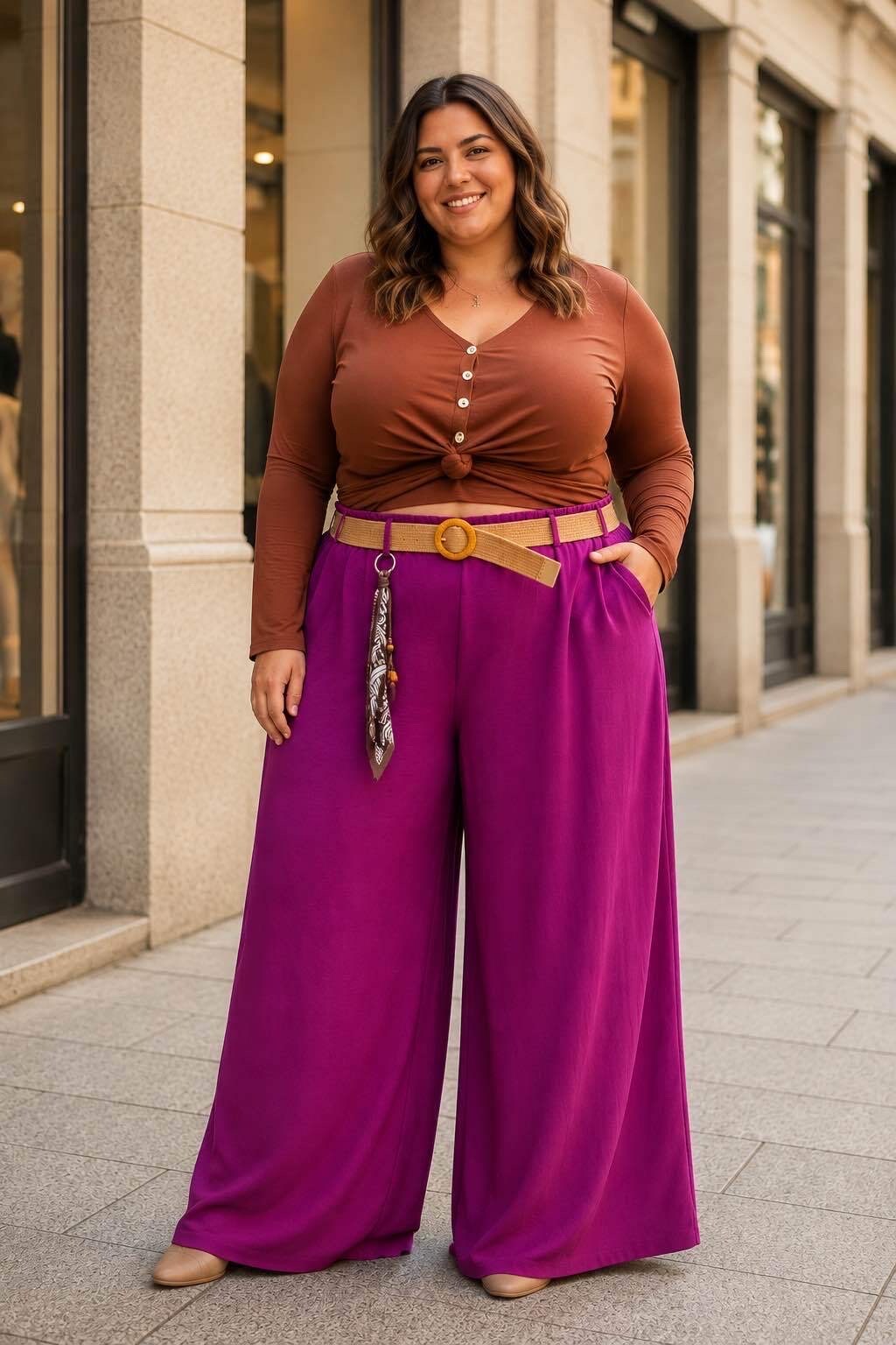 Grossiste E&F - PANTALON UNI AVEC CEINTURE