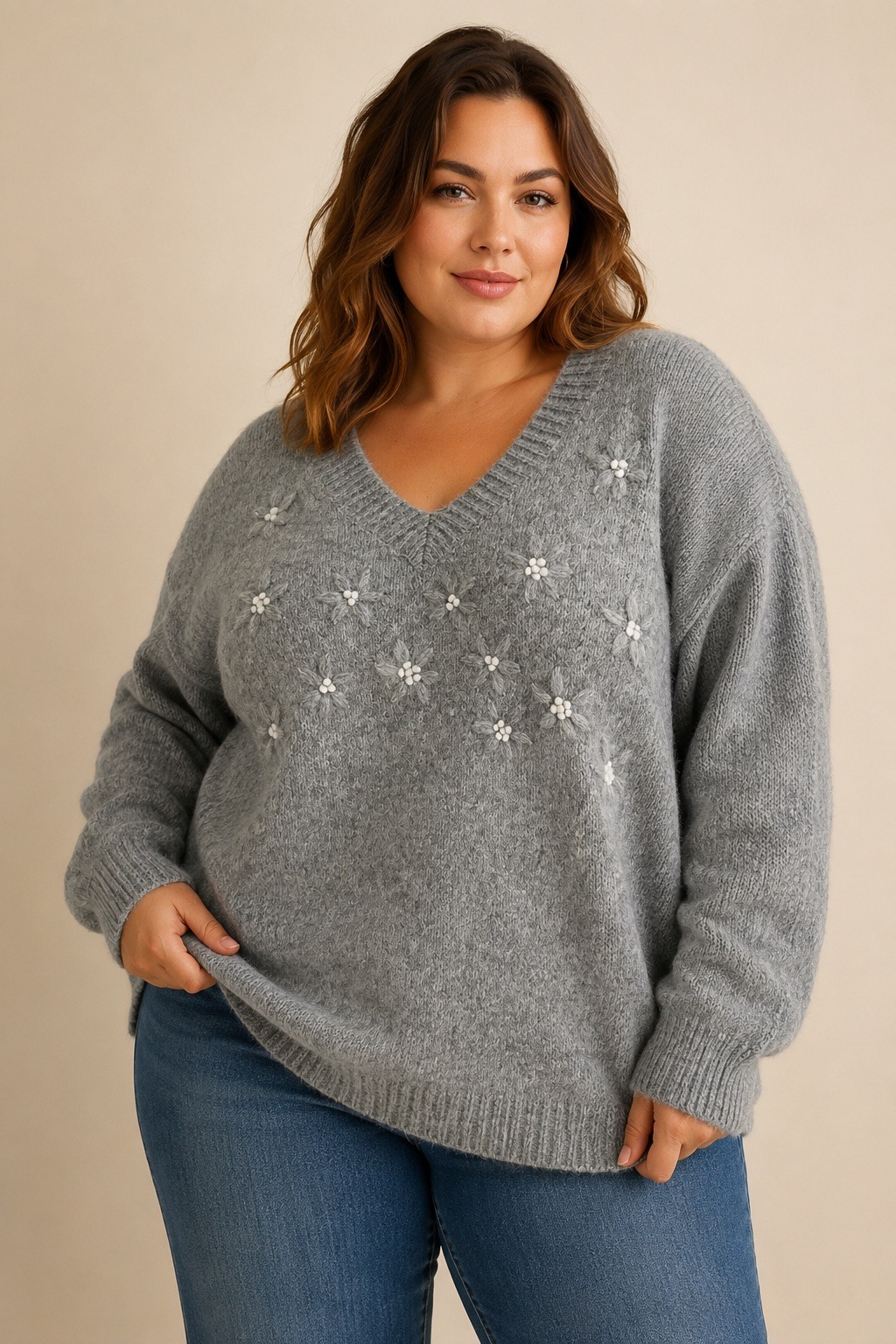 Wholesaler E&F - ELEANORE EMBROIDERED FLOWER SWEATER