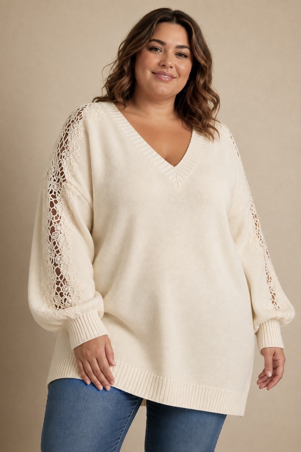 Großhändler E&F - VALENTINE-PULLOVER MIT SPITZENÄRMELN