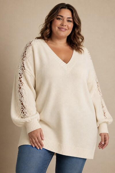 Grossista E&F - MAGLIONE VALENTINE CON MANICHE IN PIZZO Grossista E&F - MAGLIONE VALENTINE CON MANICHE IN PIZZO