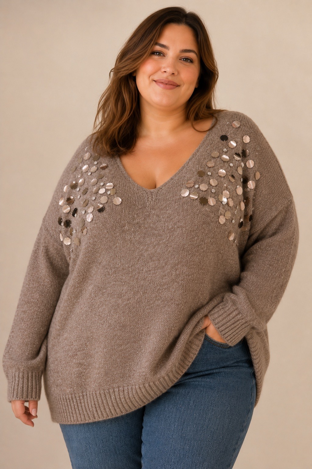 Wholesaler E&F - FANNY V-NECK SEQUIN SWEATER