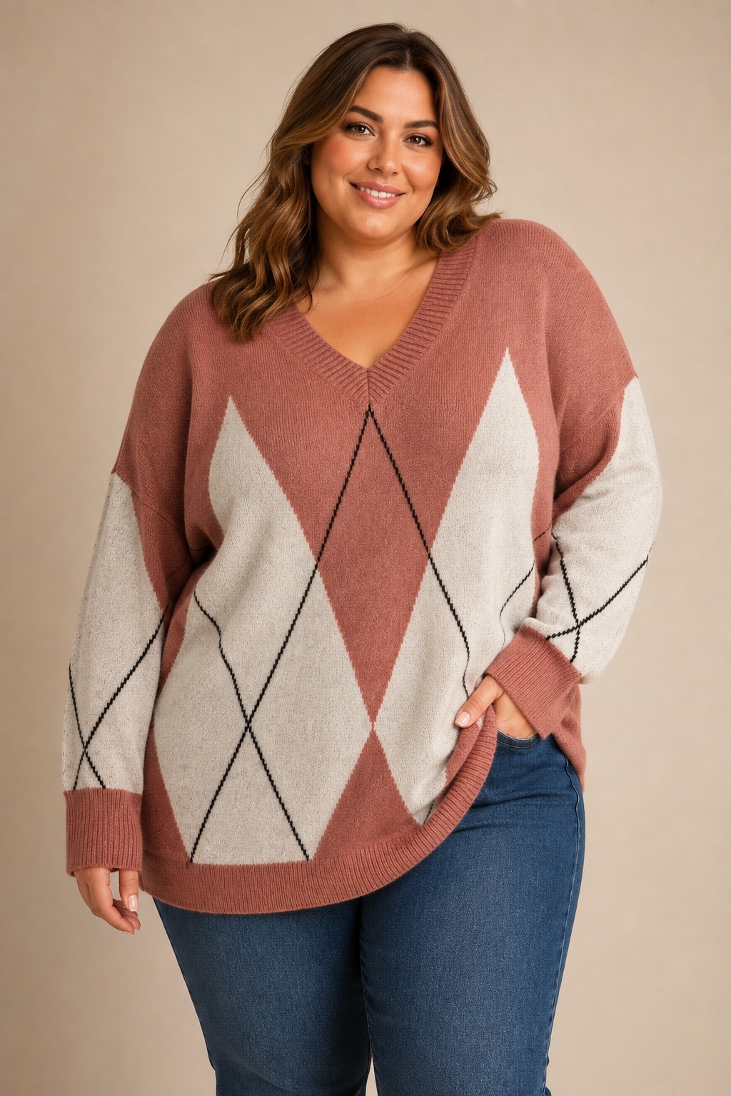 Grossiste E&F - PULL EN LOSANGE CONTRASTES