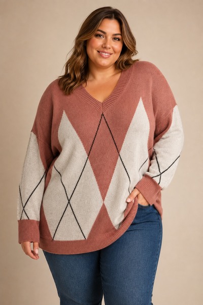 Grossista E&F - MAGLIONE A ROMBI CON CONTRASTI Grossista E&F - MAGLIONE A ROMBI CON CONTRASTI
