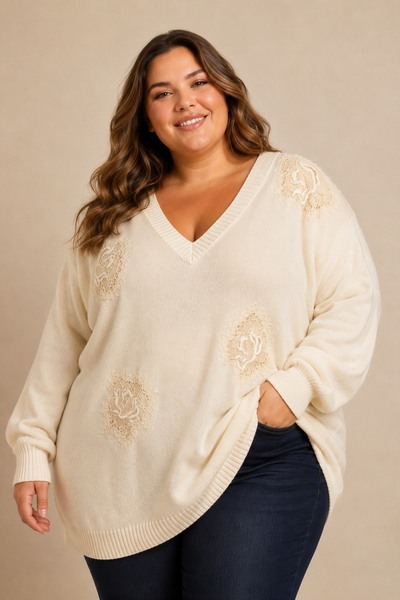 Grossista E&F - MAGLIONE VALENTINE CON PIZZO FLOREALE Grossista E&F - MAGLIONE VALENTINE CON PIZZO FLOREALE