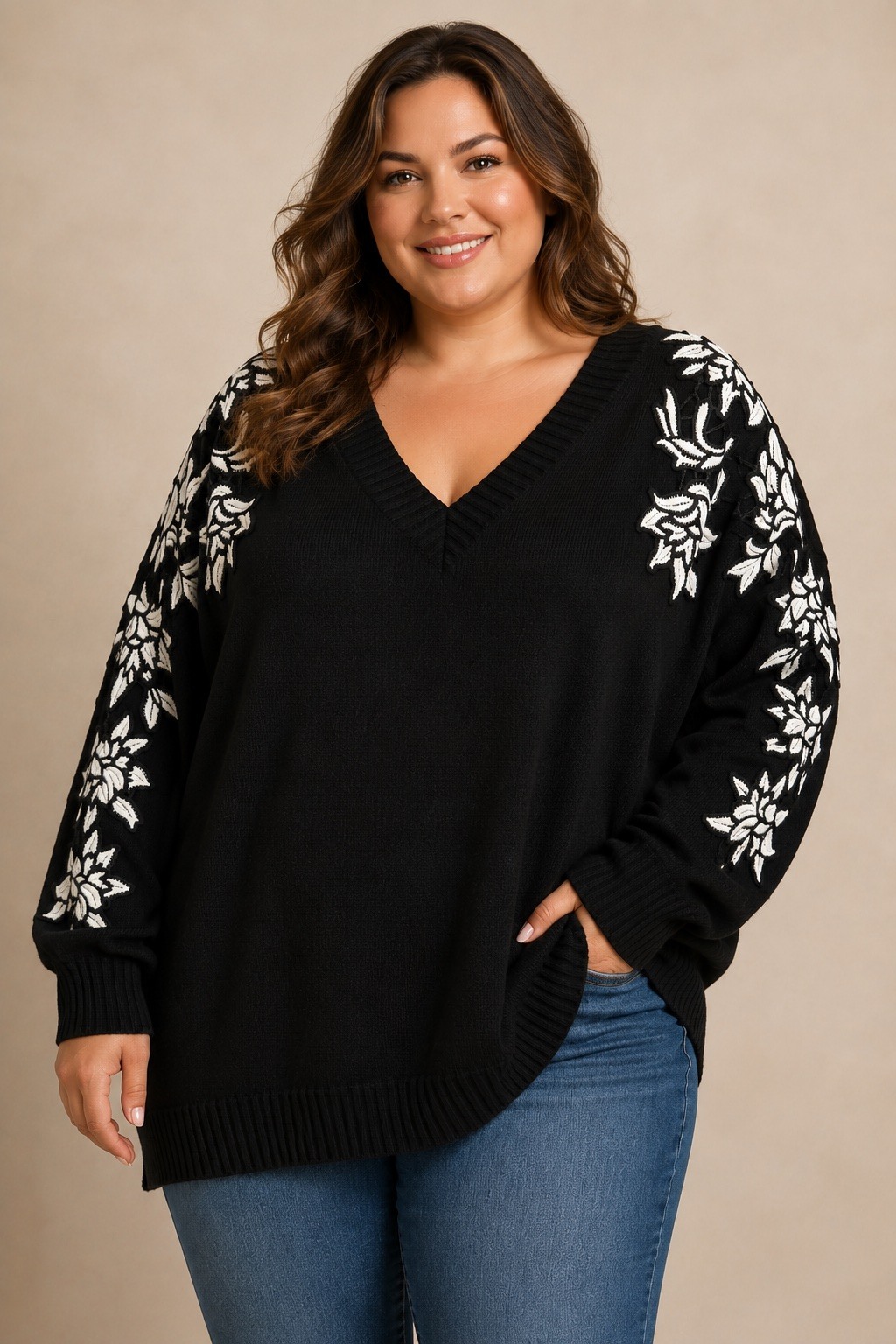 Grossiste E&F - PULL UNI EPAULES AVEC FLEUR