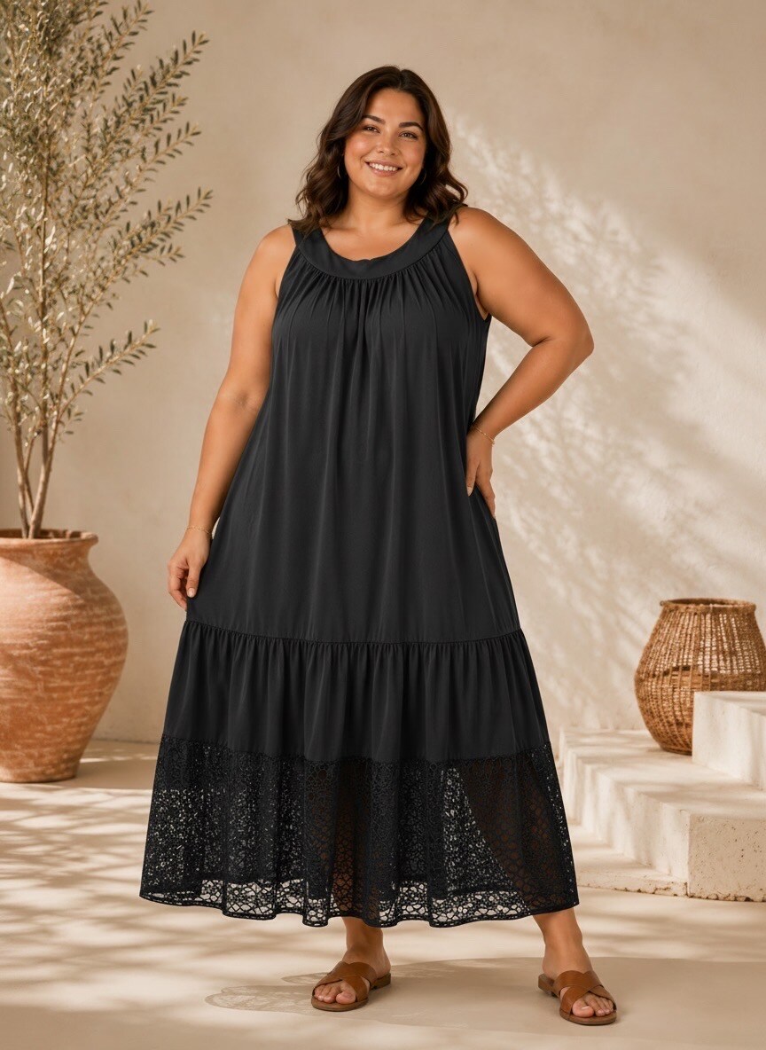 Grossiste E&F - ROBE LONGUE UNI AVEC DENTELLE 125 CM