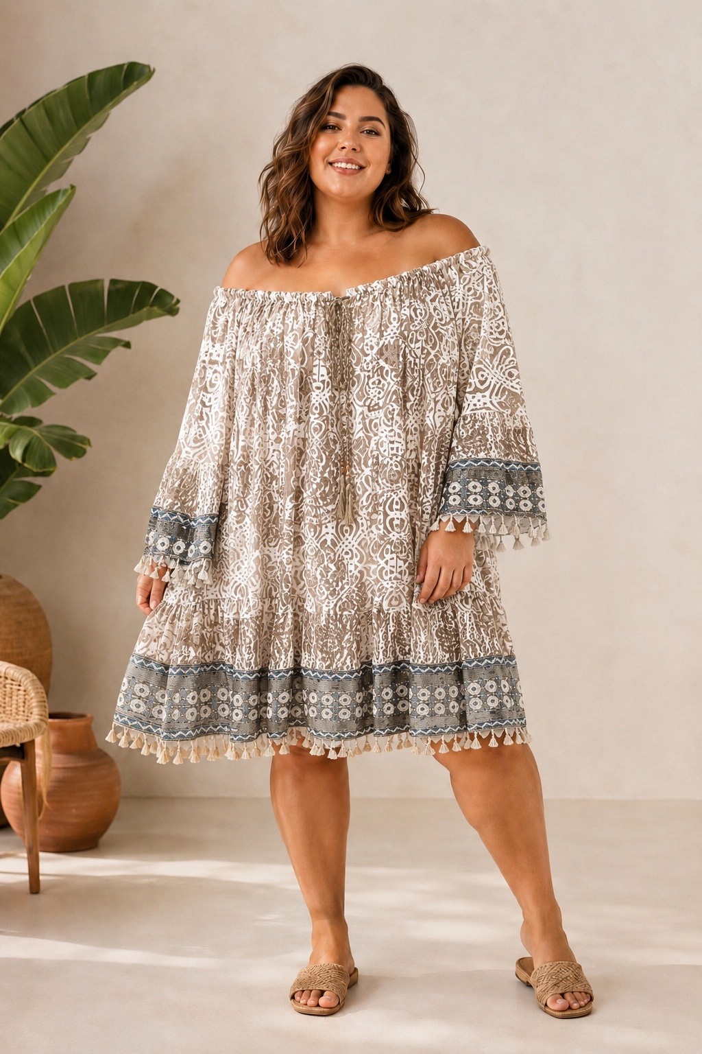 Grossiste E&F - ROBE BOHEME POMPOM