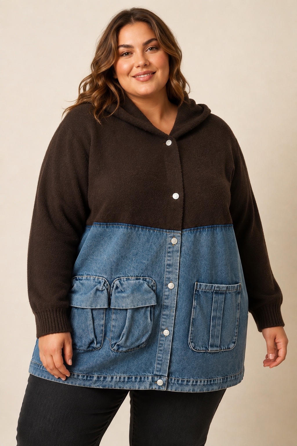 Wholesaler E&F - NINA HOODED JACKET WITH MIXED MATERIALS