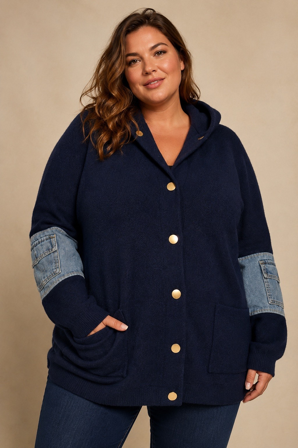 Wholesaler E&F - HOODED JACKET WITH DENIM POCKETS ON THE SLEEVES