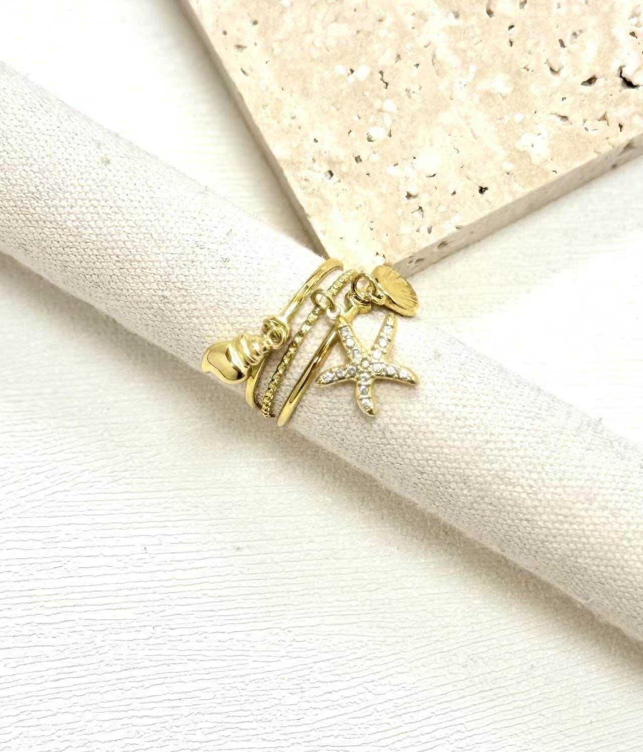 Grossiste Eclador Bijoux - Bague en acier Inoxydable avec coquillage , taille réglable.