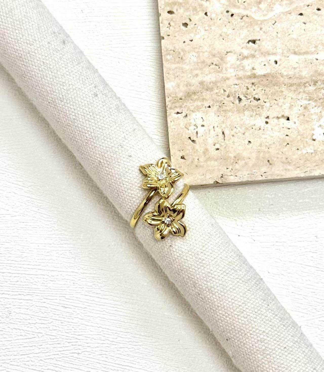 Grossiste Eclador Bijoux - Bague en acier Inoxydable de fleur , taille réglable.