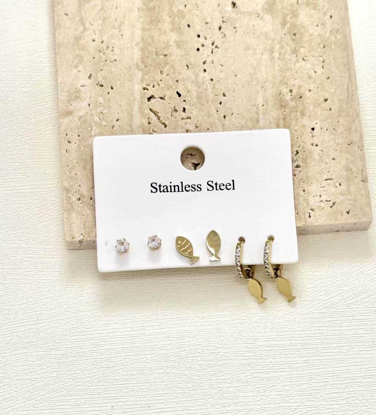 Grossiste Eclador Bijoux - Lot de 3 boucles d’oreilles en acier Inoxydable