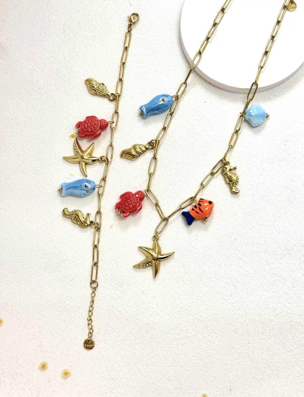 Grossiste Eclador Bijoux - Ensemble parure femme en acier inoxydable avec pendentif thème mer