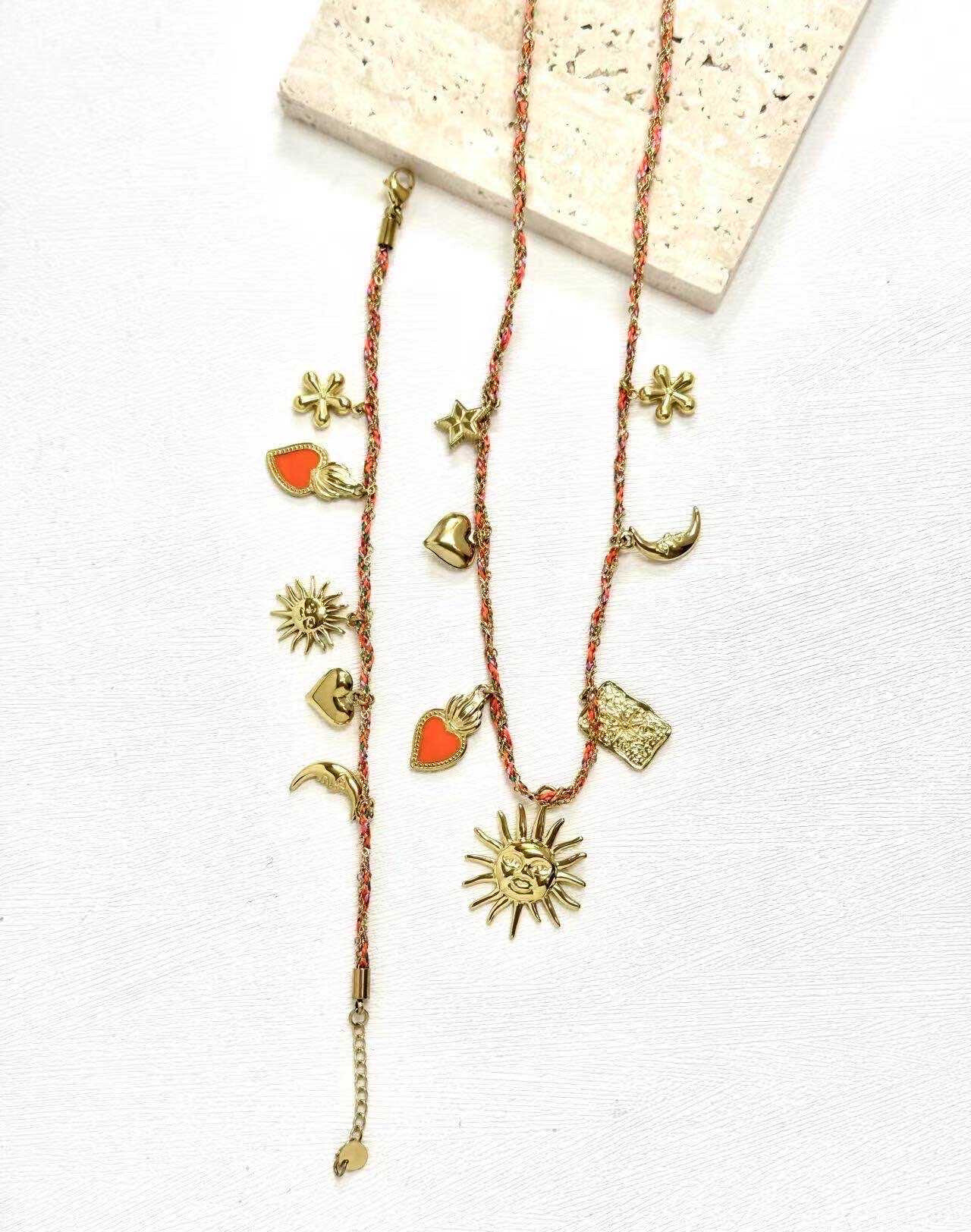 Grossiste Eclador Bijoux - Ensemble parure femme en acier inoxydable breloque avec soleil en pendentif