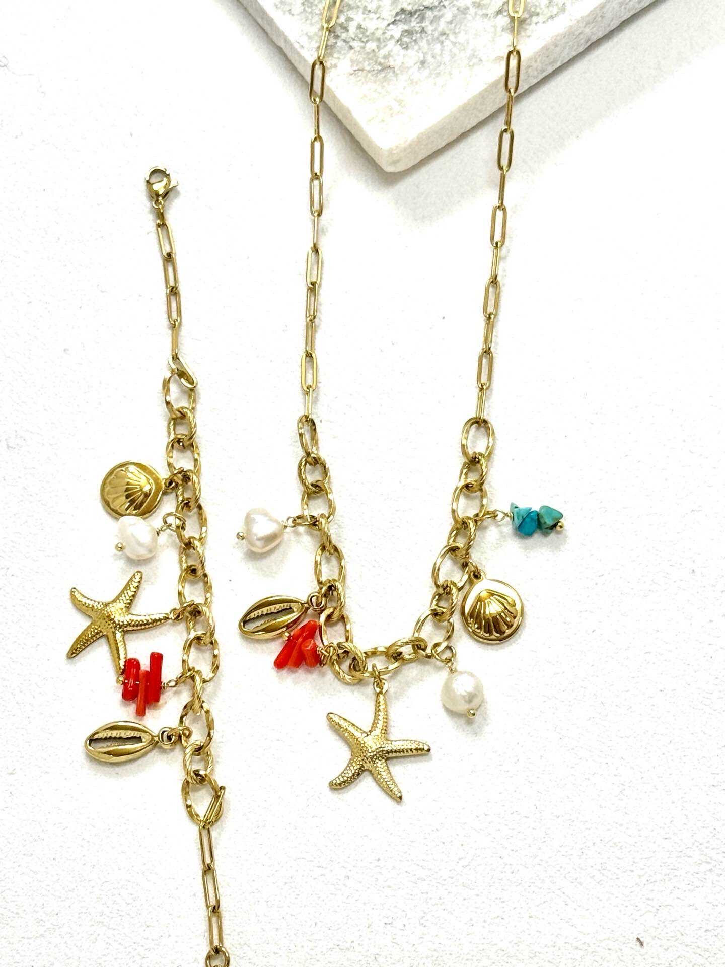 Grossiste Eclador Bijoux - Ensemble en acier Inoxydable avec des pendentifs en coquillages.