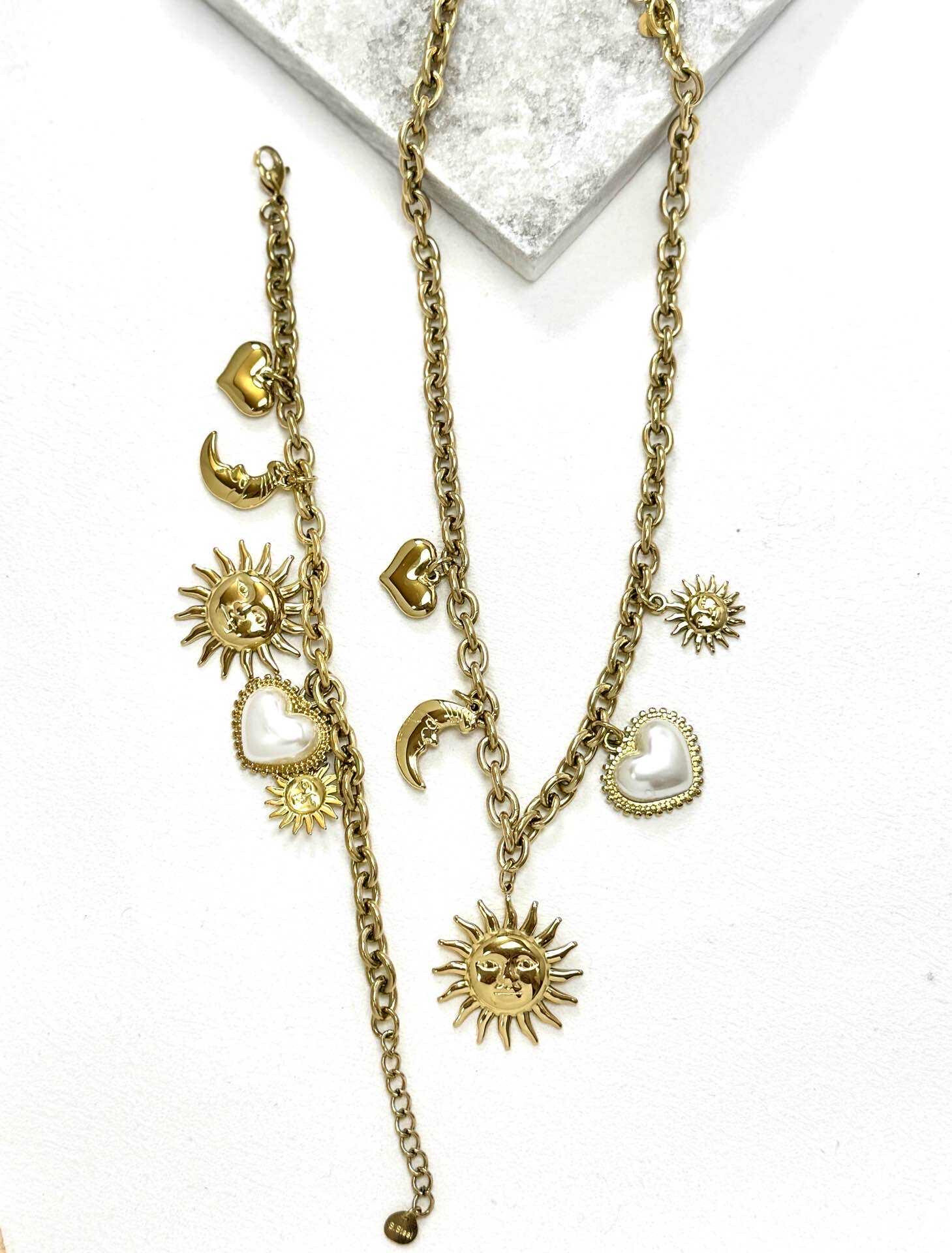 Grossiste Eclador Bijoux - Ensemble parure femme en acier inoxydable breloque avec soleil en pendentif