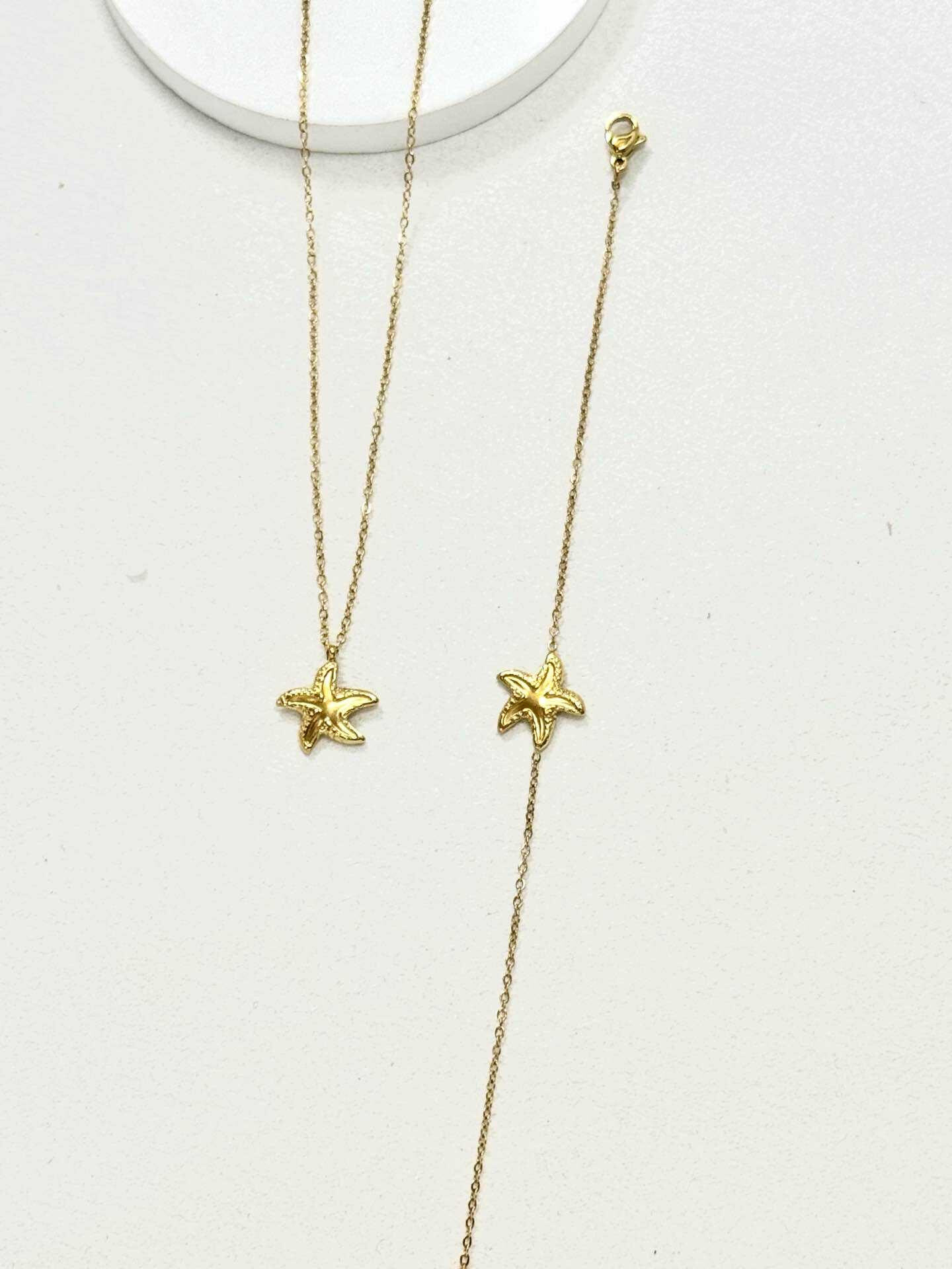 Grossiste Eclador Bijoux - Ensemble en acier Inoxydable avec un pendentif en étoile de mer.