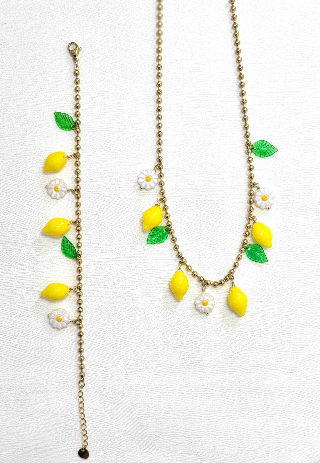 Grossiste Eclador Bijoux - Ensemble Collier  Et Bracelet En Acier Inoxydable Avec Breloques Citron