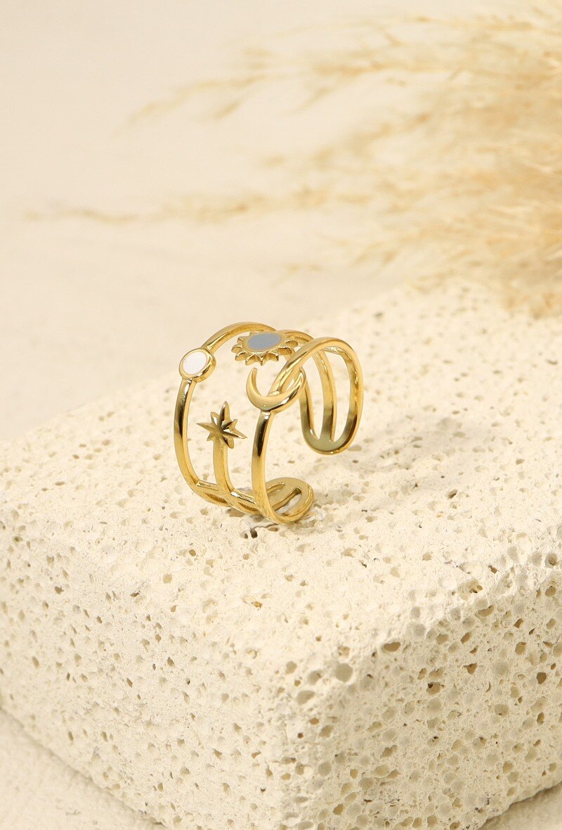 Wholesaler Eclat Paris - Bague triple ligne lune soleil étoile nacre
