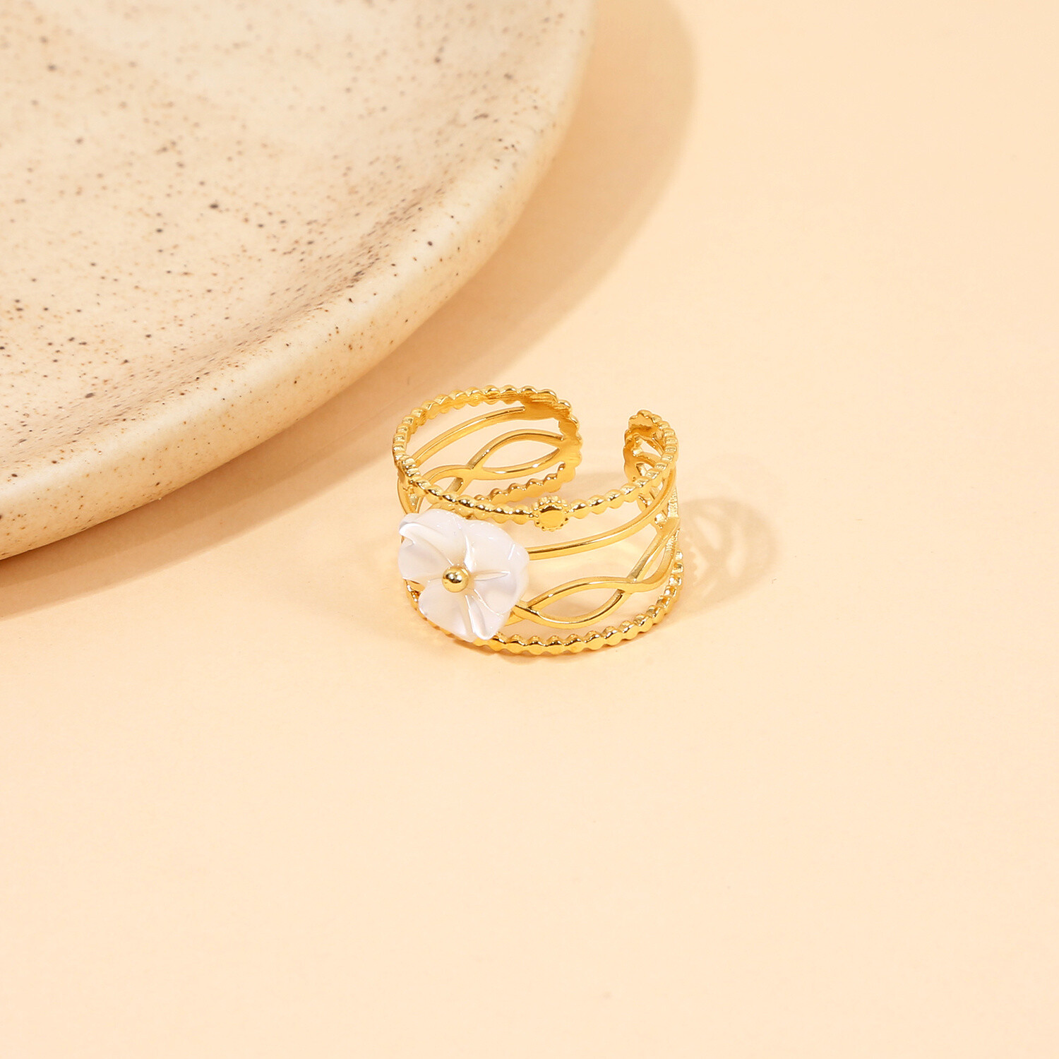 Großhändler Eclat Paris - Verstellbarer goldener Ring amperienpfarm -Blume