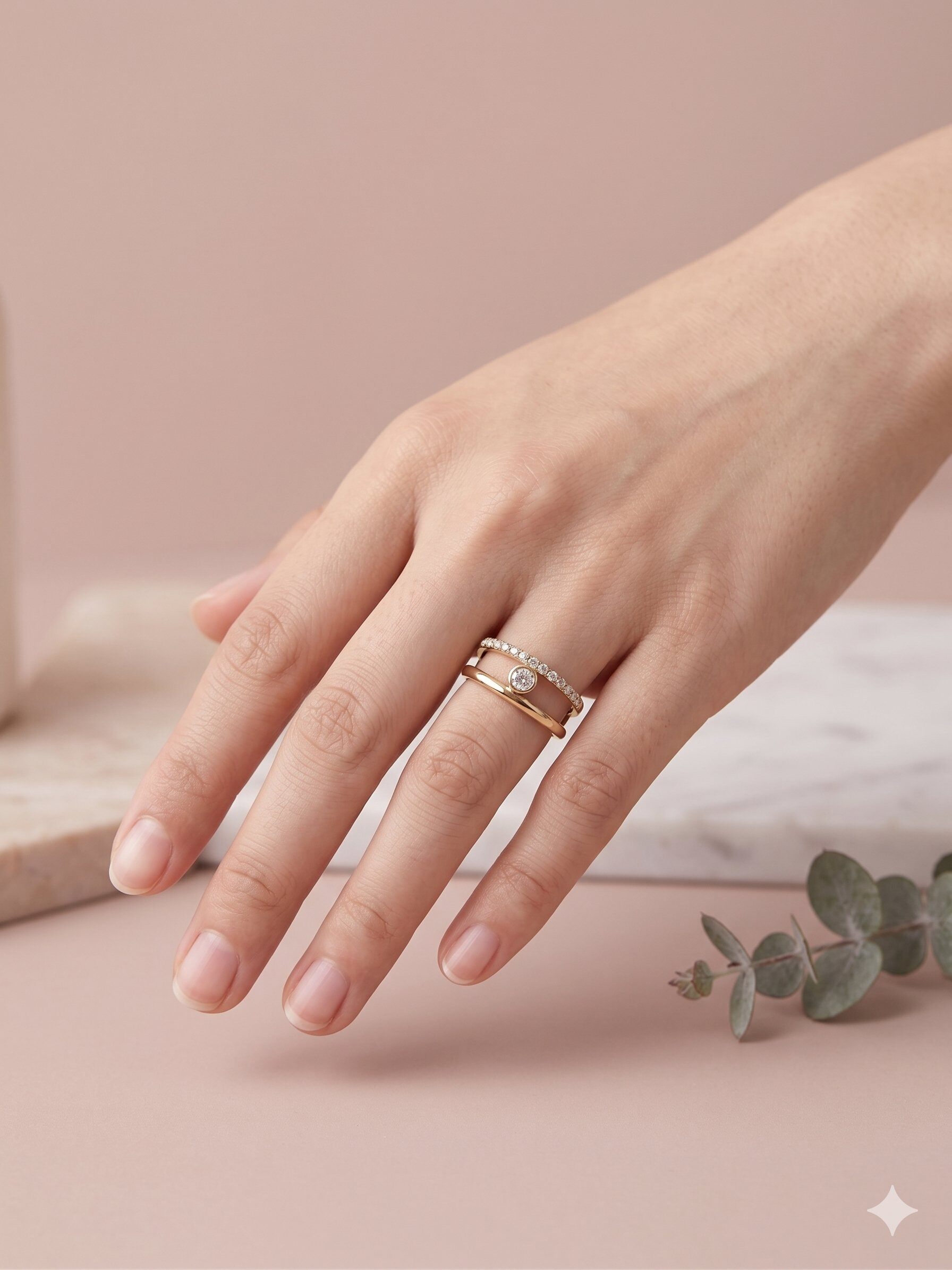 Grossiste Eclat Paris - Bague dorée ouverte strass central et double anneau