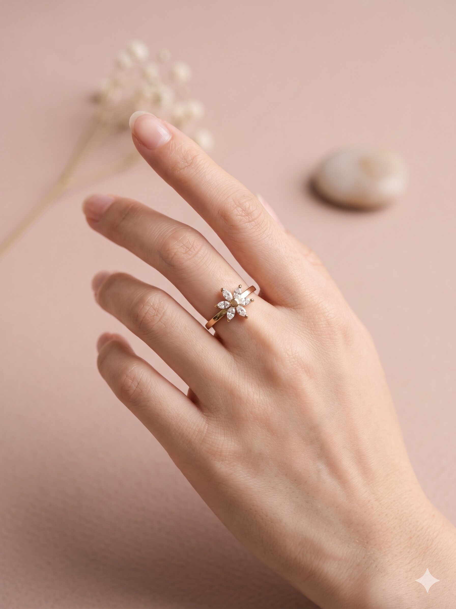 Grossiste Eclat Paris - Bague dorée ajustable fleur aux pétales strassés