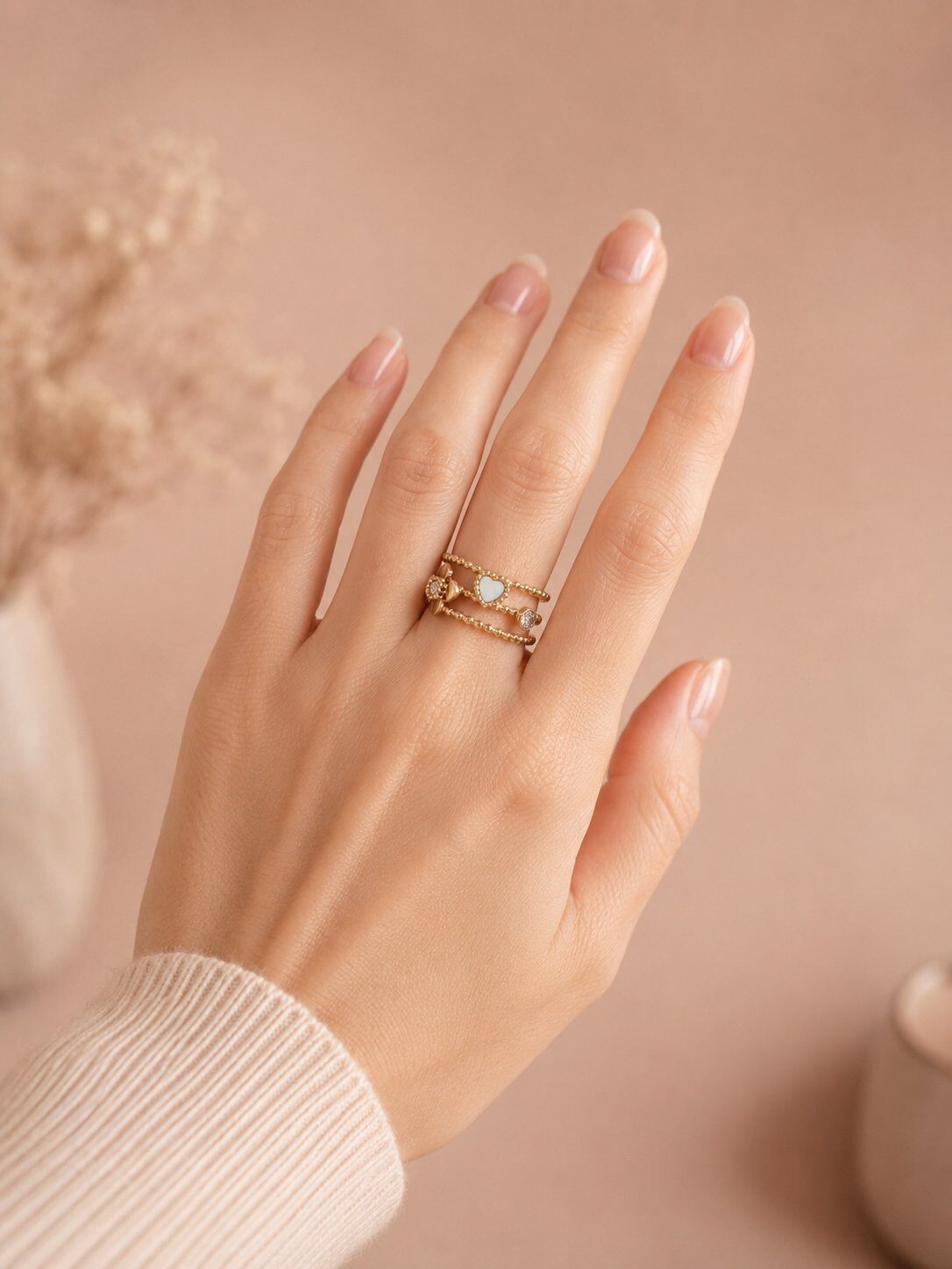 Mayorista Eclat Paris - Juego de 10 anillos dorados con piedra turquesa en expositor
