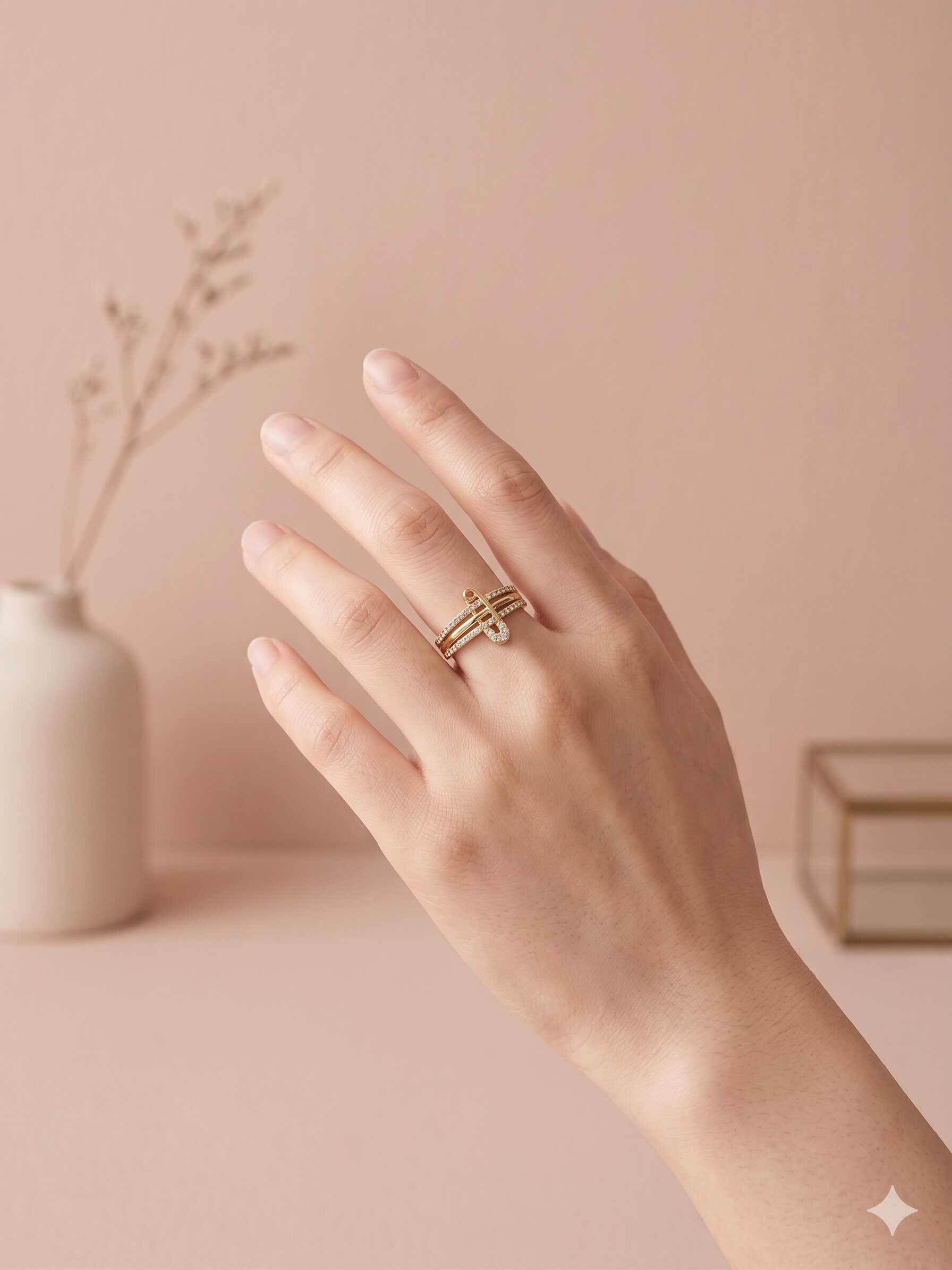 Grossiste Eclat Paris - Bague dorée ouverte triple anneau épingle sertie de strass