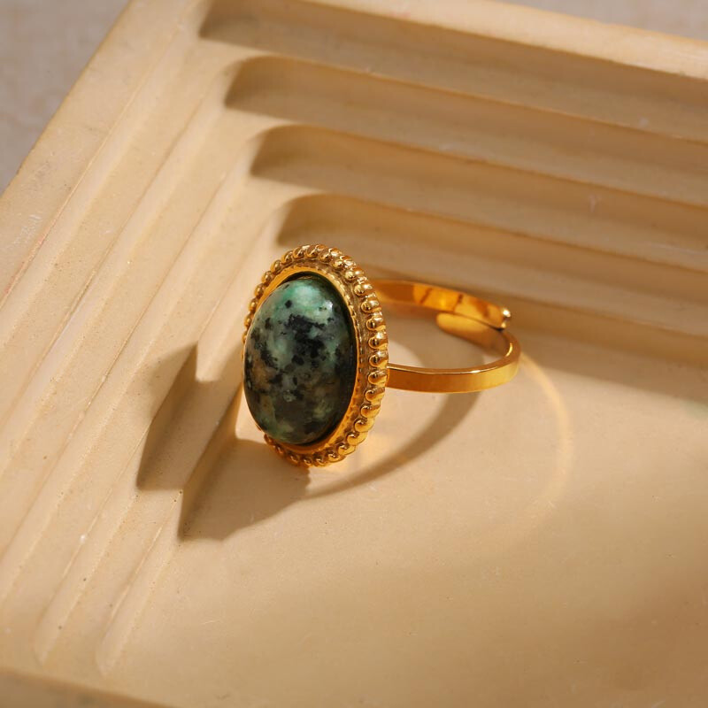 Wholesaler Eclat Paris - Adjustable golden ring with African turquoise stone