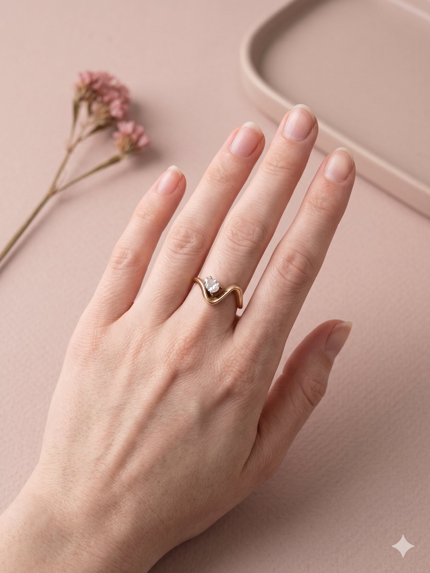 Mayorista Eclat Paris - Anillo dorado abierto en forma de ola con strass en forma de lágrima