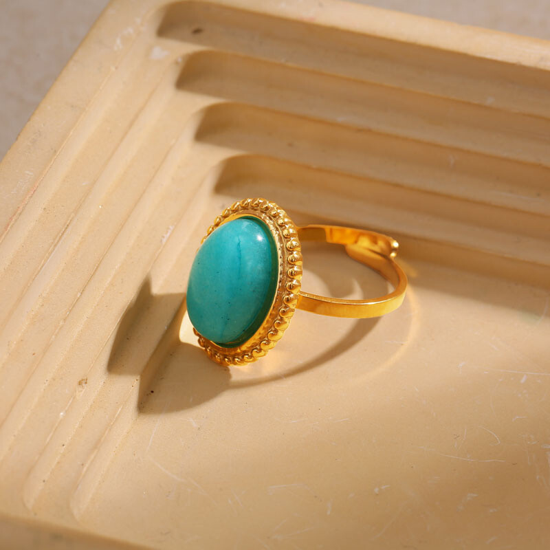 Wholesaler Eclat Paris - Adjustable golden ring with blue oval stone