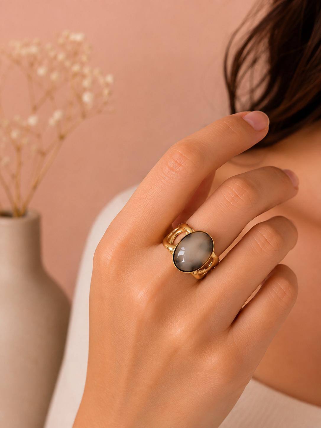Grossiste Eclat Paris - Bague dorée résine léopard ovale doré
