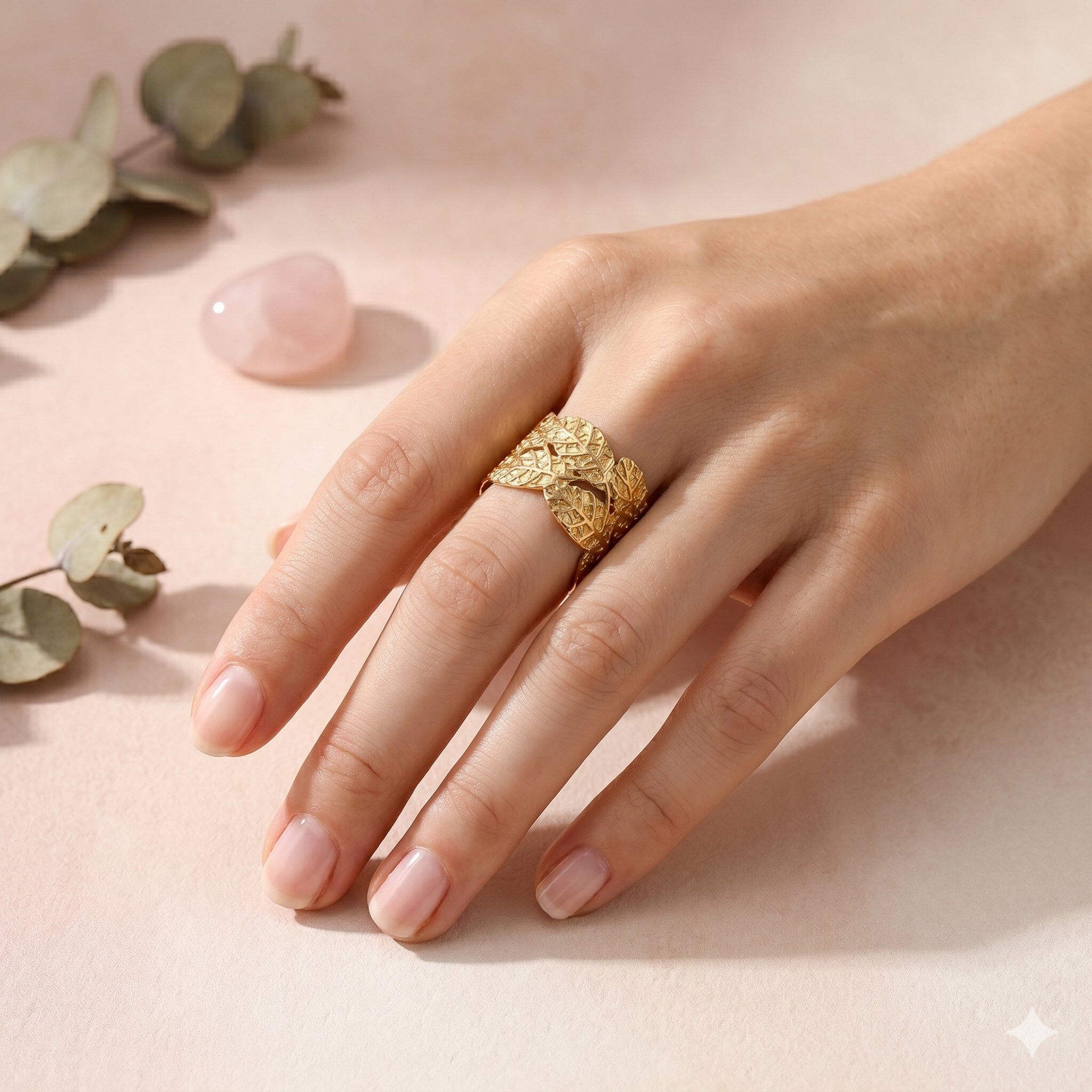 Grossiste Eclat Paris - Bague feuille nervurée doré