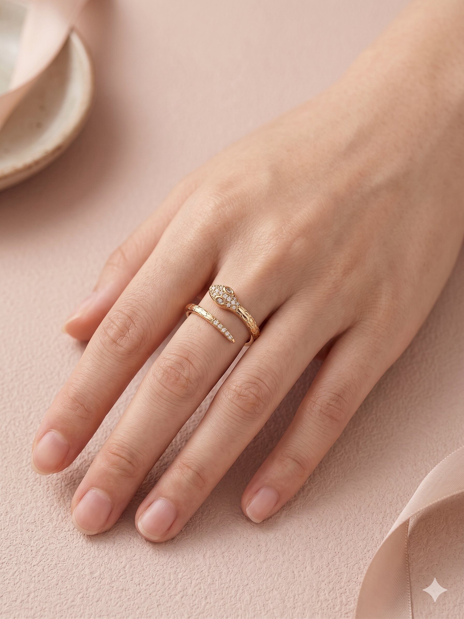 Grossiste Eclat Paris - Bague dorée ouverte à l'avant serpent détail strass