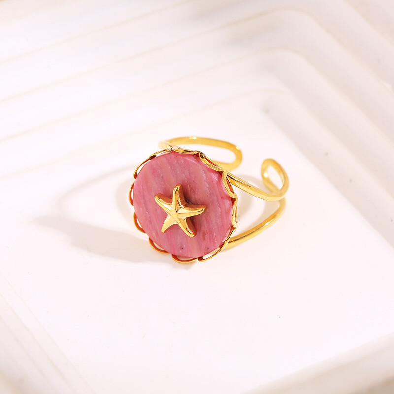 Mayorista Eclat Paris - Anillo dorado con piedra rosa estrella de mar