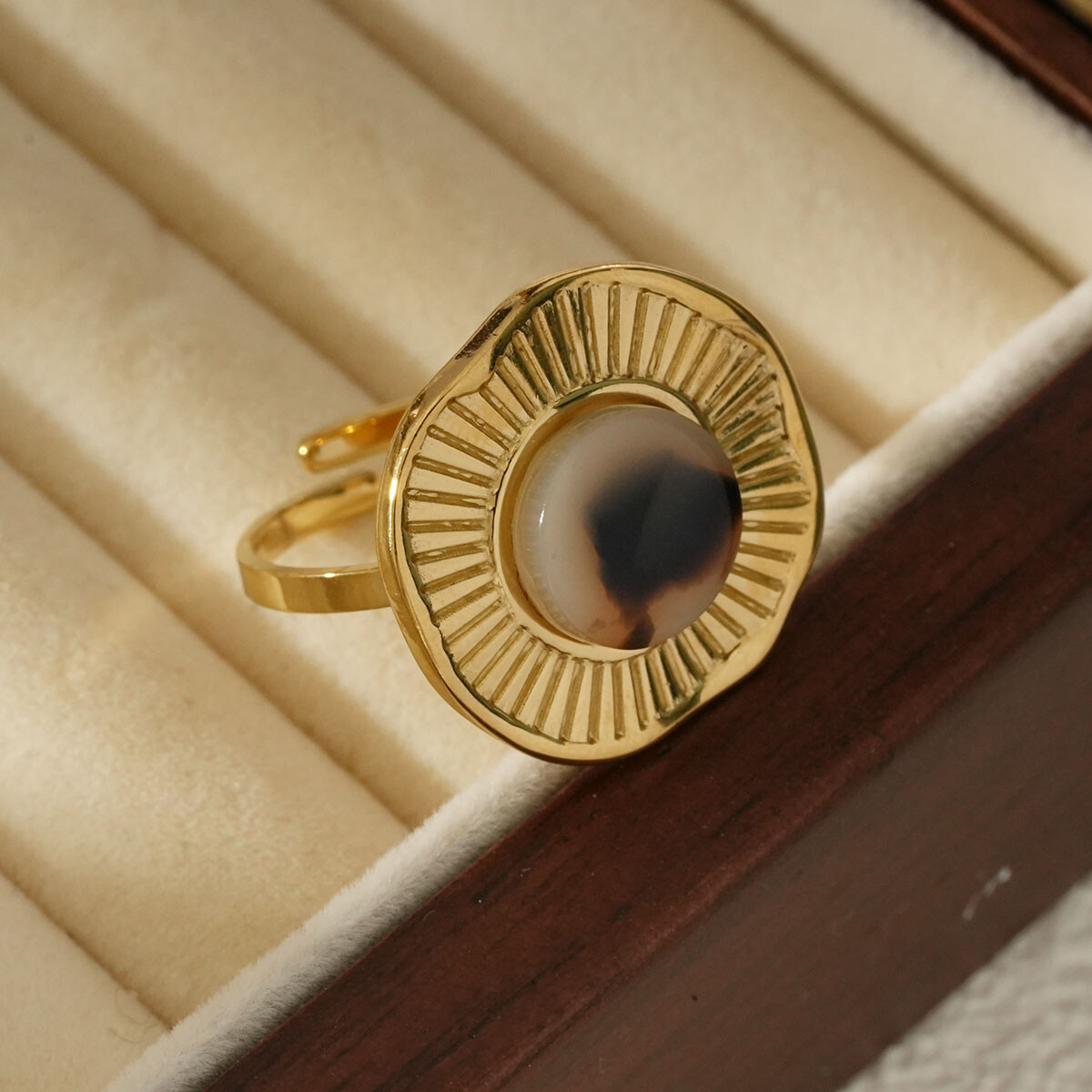 Großhändler Eclat Paris - Verstellbare goldene Ring -Sonne -Form mit Leopardendruck