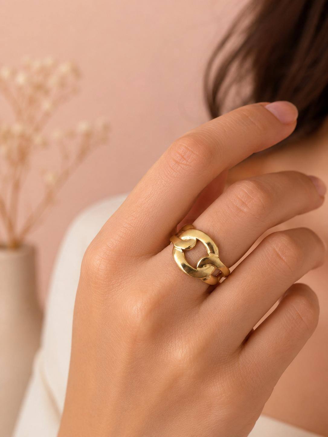 Grossiste Eclat Paris - Bague chaîne gourmette large dorée brossée