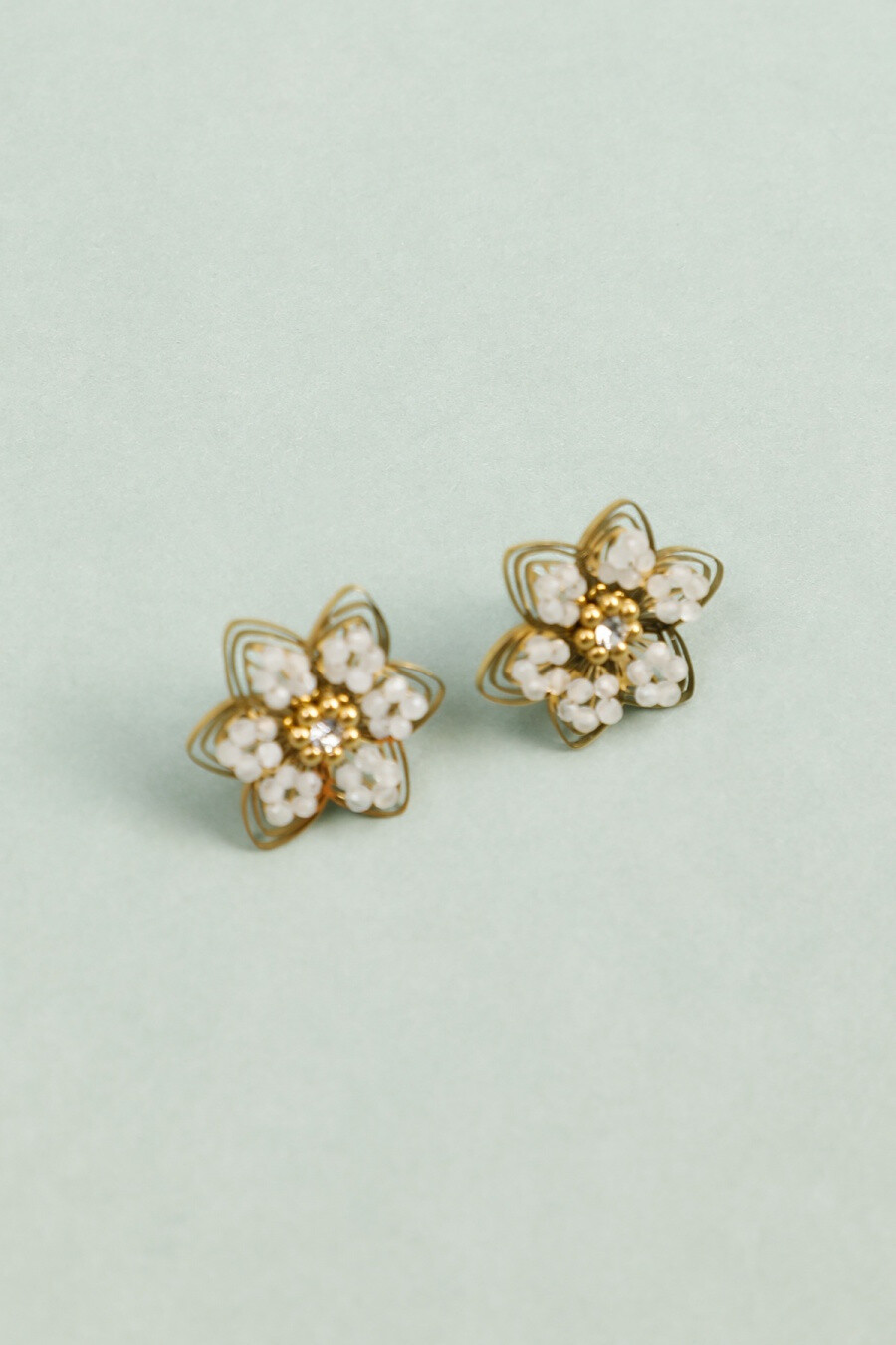 Wholesaler Eclat Paris - Gold Earrings with Cutout Flowers and Beads
