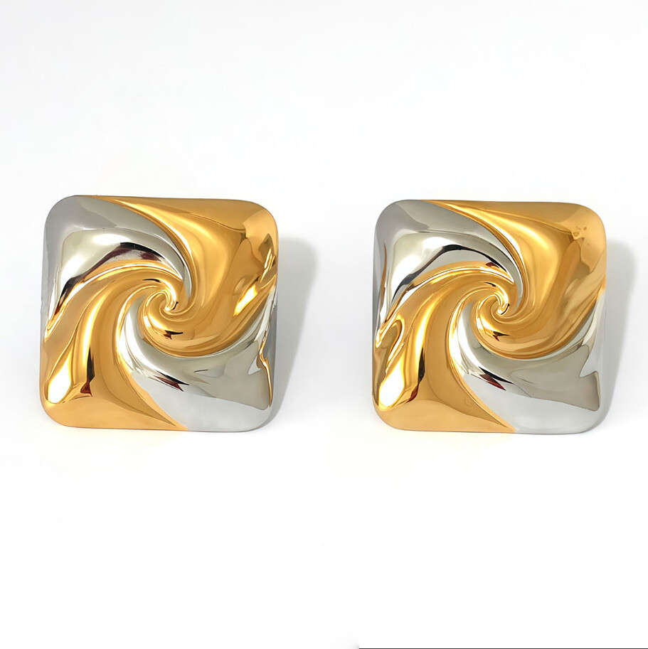 Wholesaler Eclat Paris - Two-tone square stud earrings 2.5 cm