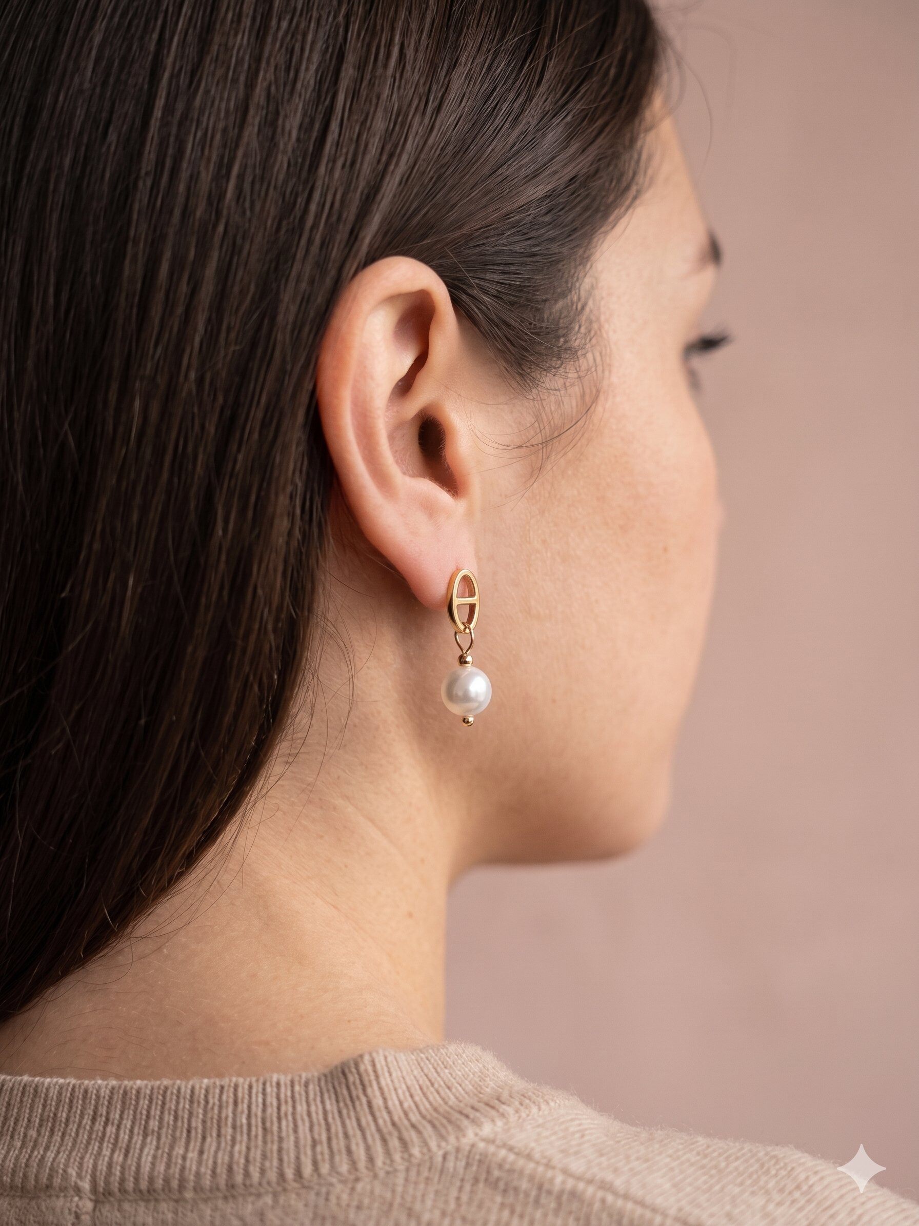 Wholesaler Eclat Paris - Gold marine chain earrings with dangling pearl
