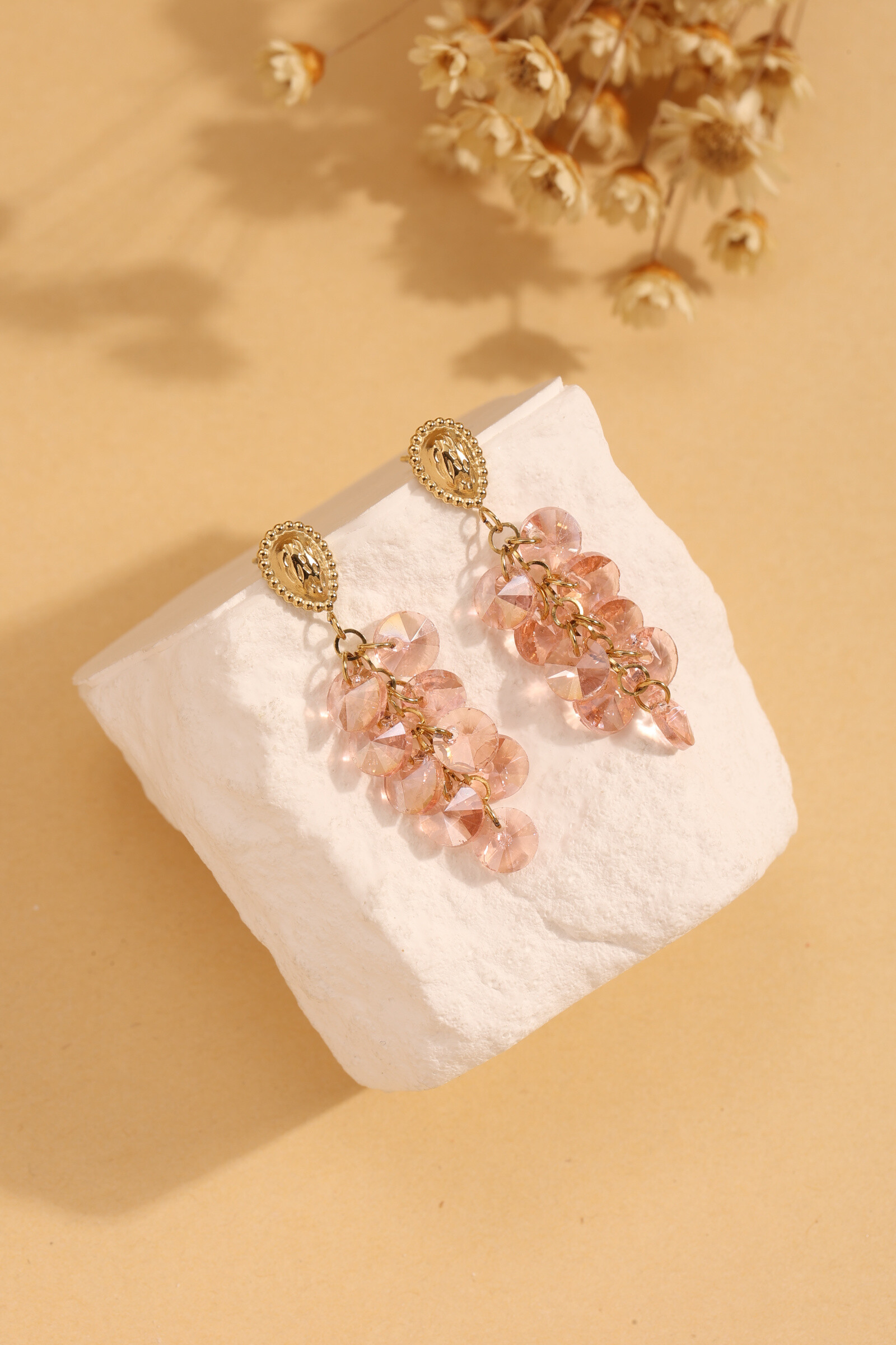 Grossiste Eclat Paris - Boucles d'Oreilles Dorées Pendantes Avec Pampilles