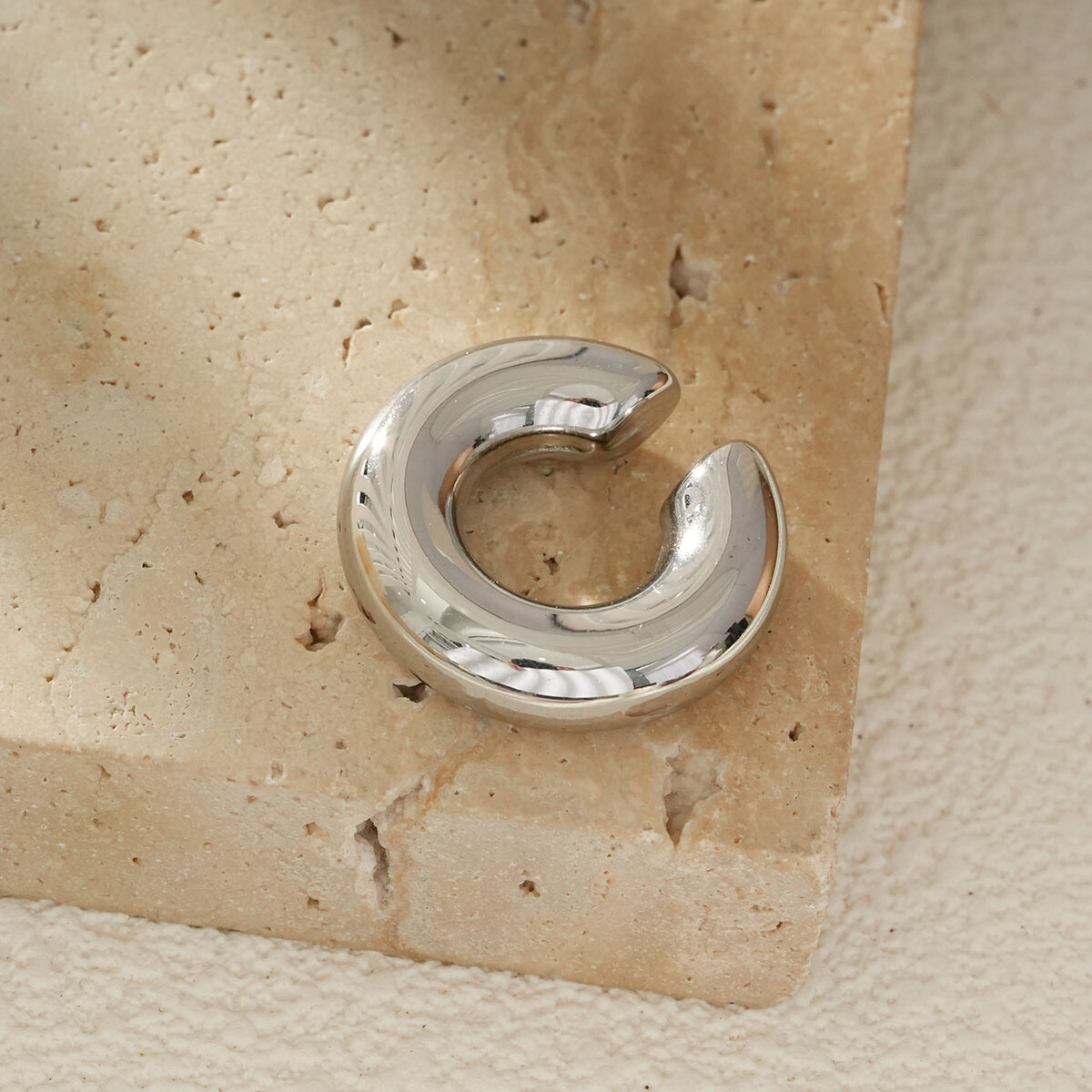 Großhändler Eclat Paris - Silberschmuck dicker Ring Offenes minimalistisches Design