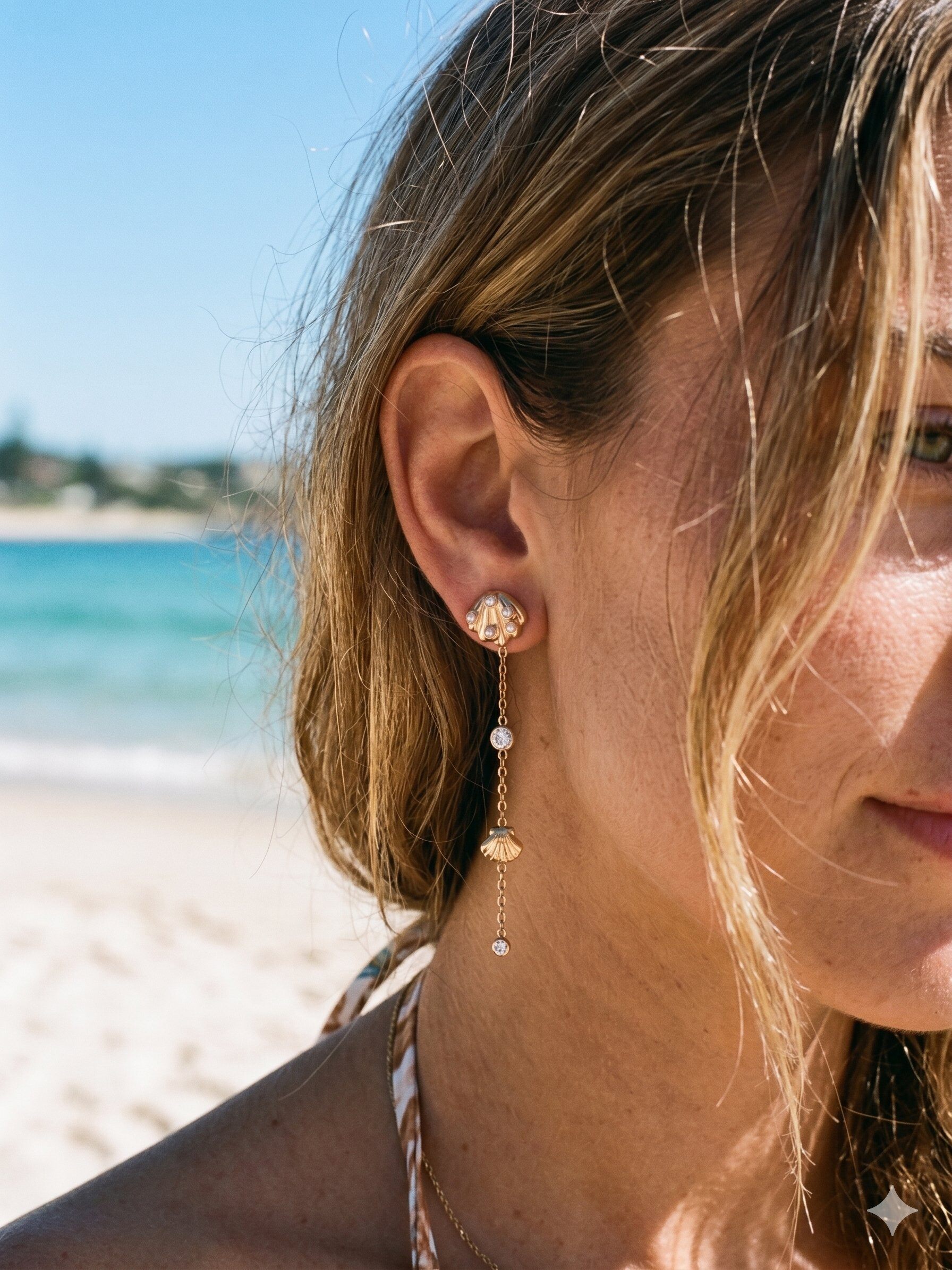 Wholesaler Eclat Paris - Dangling shell and rhinestone earrings