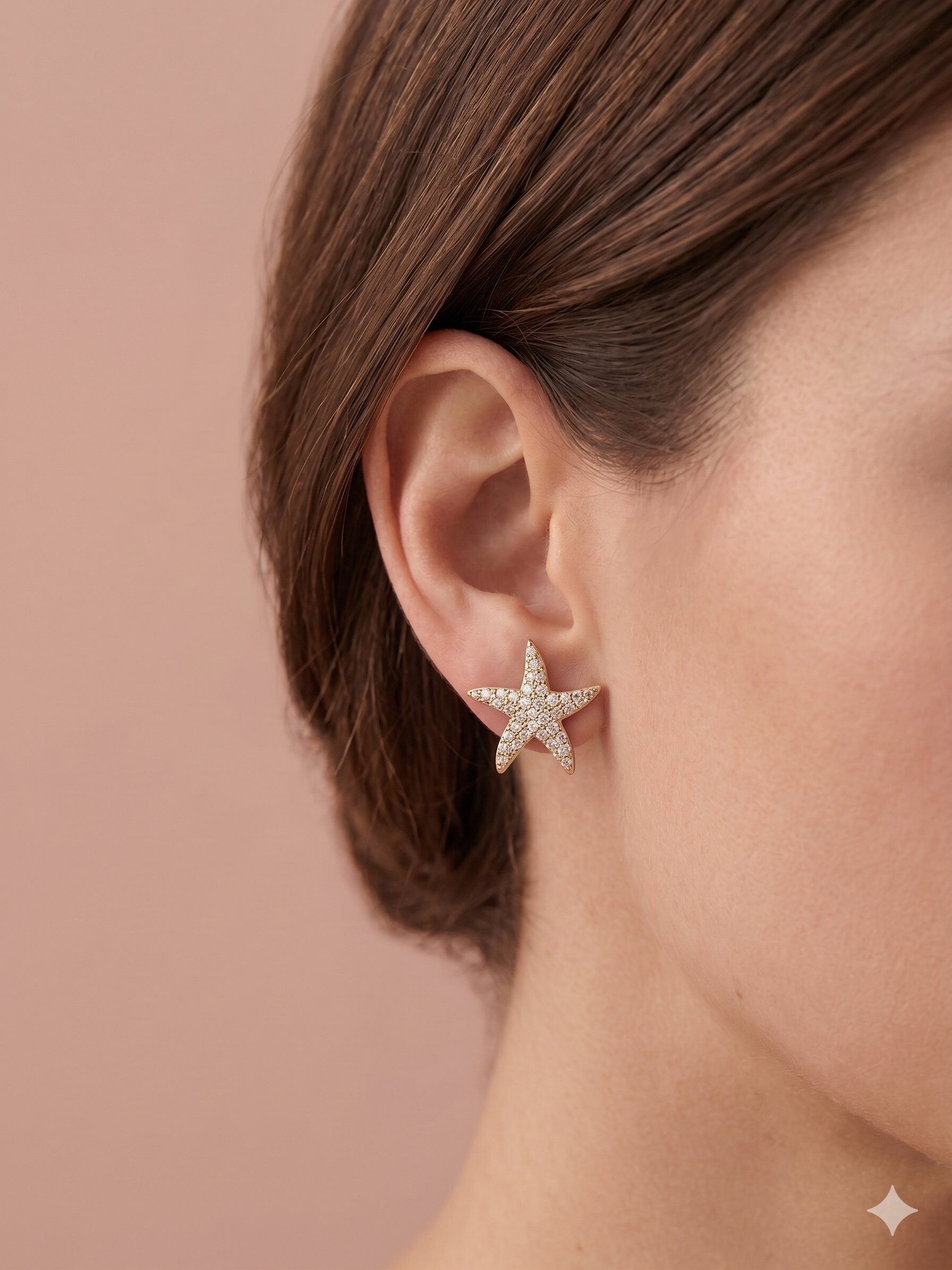 Grossiste Eclat Paris - Clous d'oreilles dorés étoiles de mer pavées de strass