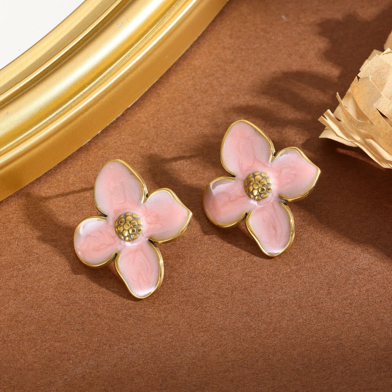 Wholesaler Eclat Paris - Pink colorful floral earrings (enamel)