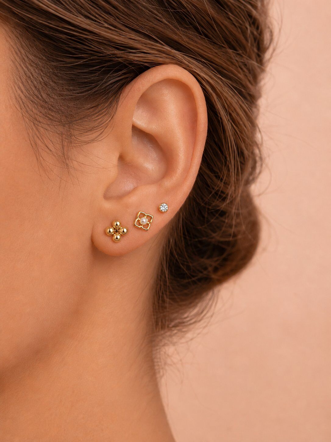 Grossiste Eclat Paris - Lot de 3 paires de puces d'oreilles dorées perles, billes et strass