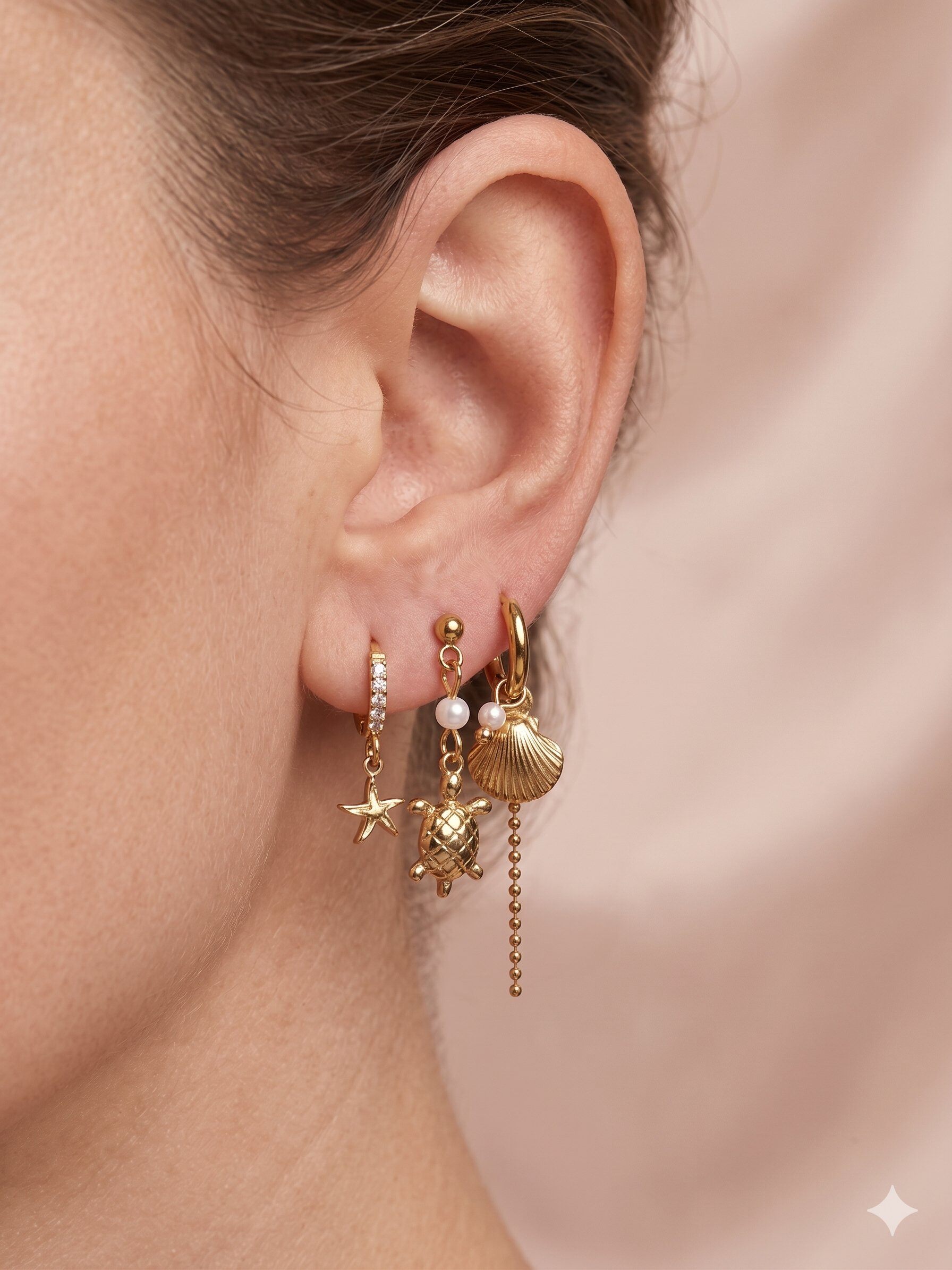Grossiste Eclat Paris - Lot de 3 paires de boucles d'oreilles dorées sur le thème marin