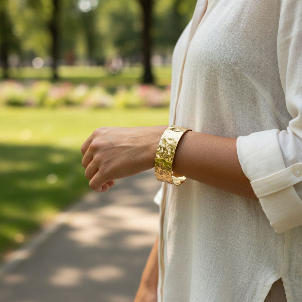 Wholesaler Eclat Paris - Golden Shiny Hammered Bangle Bracelet
