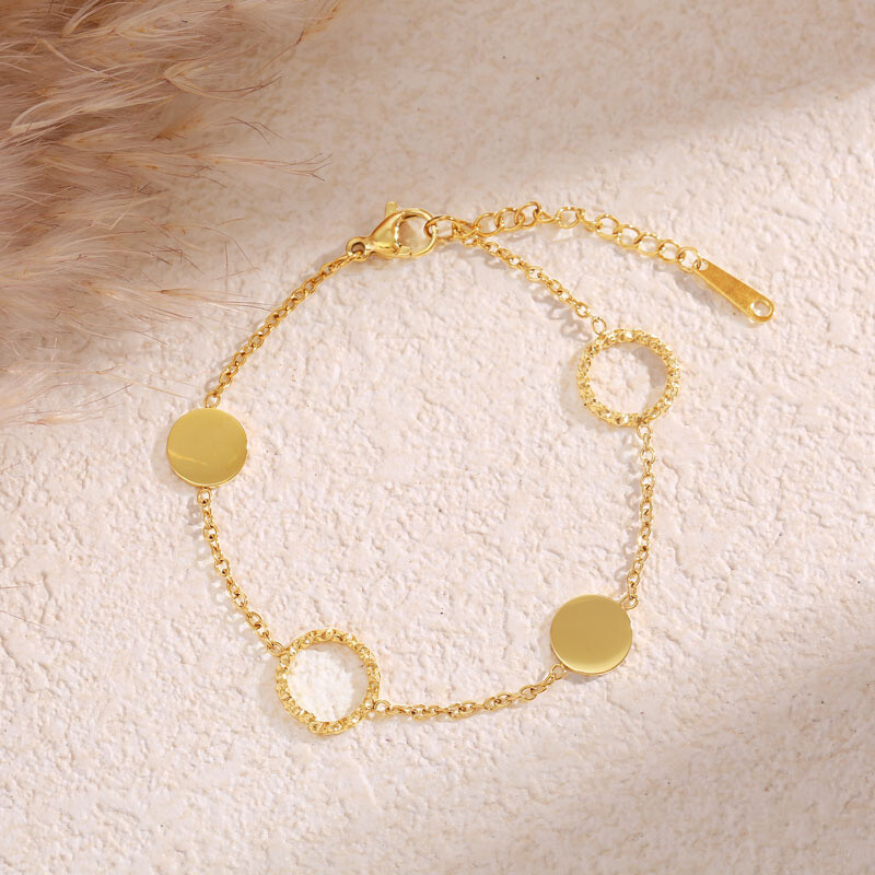 Wholesaler Eclat Paris - Fine brown chain bracelet disk and contrasting circle