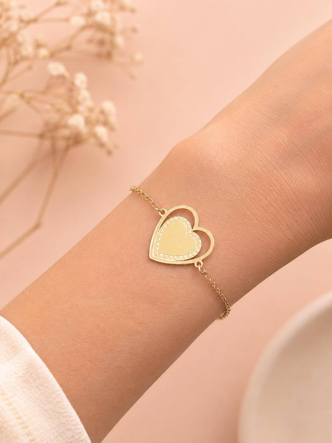 Grossiste Eclat Paris - Bracelet chaîne fine cœur double